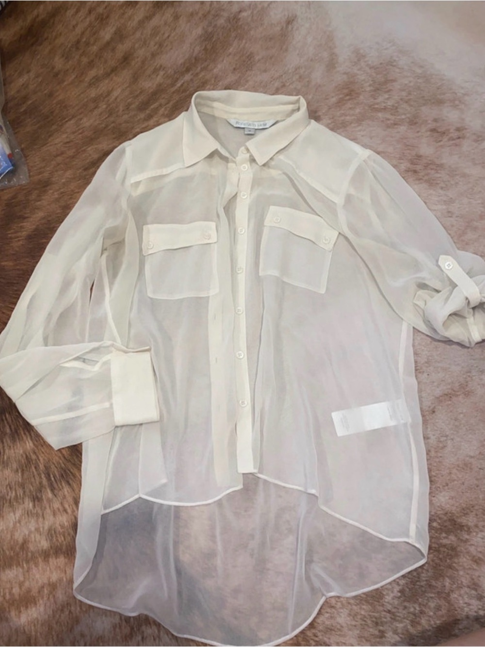 Forever New Sheer Button-Up Shirt - Cream